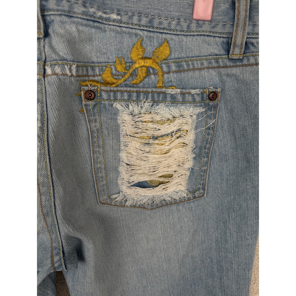 Vintage Old Navy Y2K Low Rise Flare Jeans Size 8 Light Wash with Gold Embroidery - Picture 3 of 9